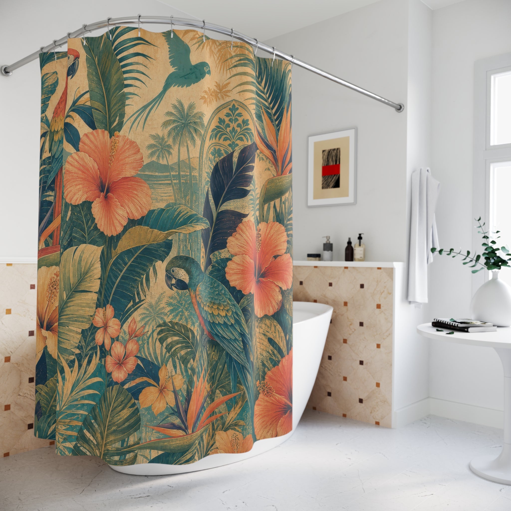 Vintage Tropical Floral Shower Curtain