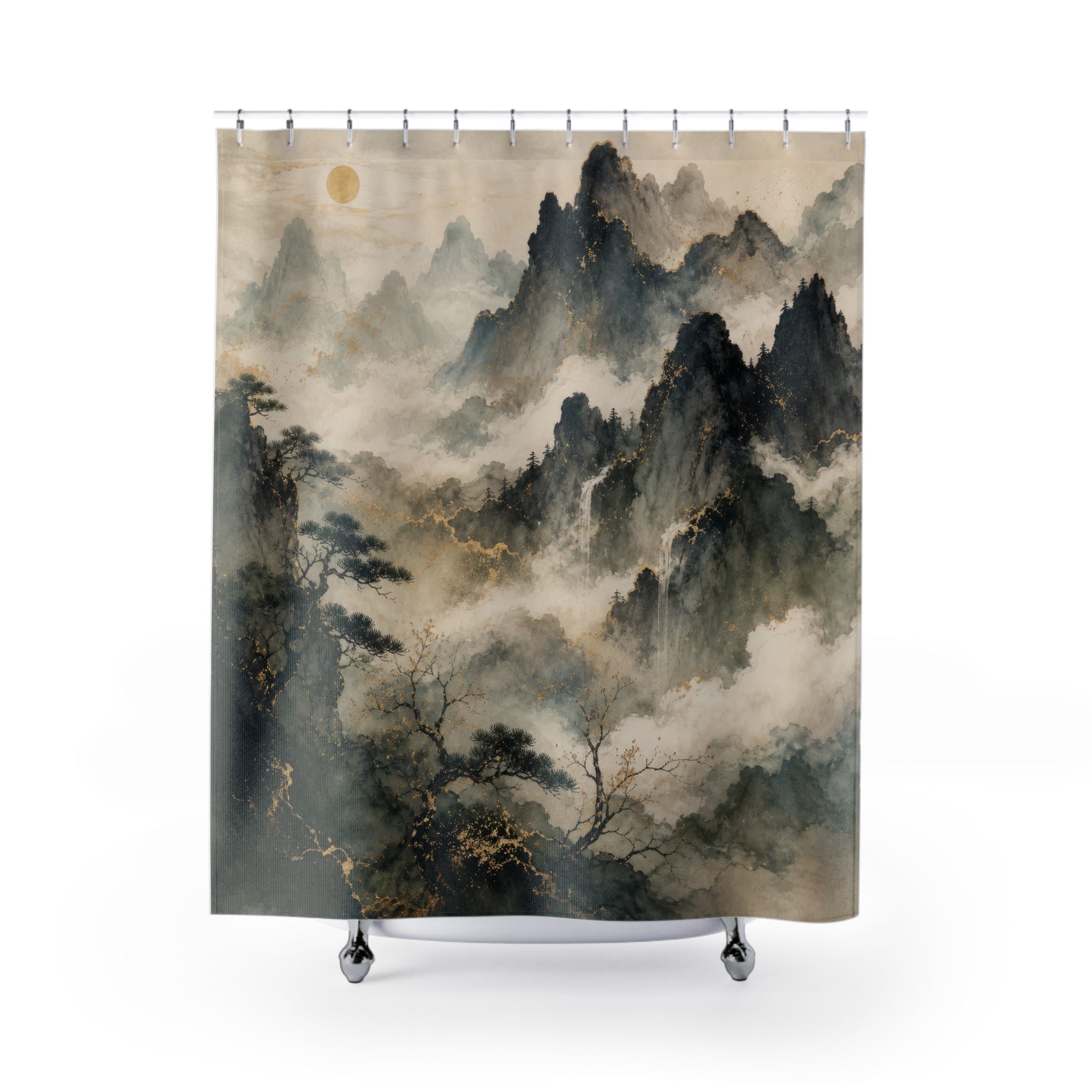 Misty Mountain Ink Garden Shower Curtain