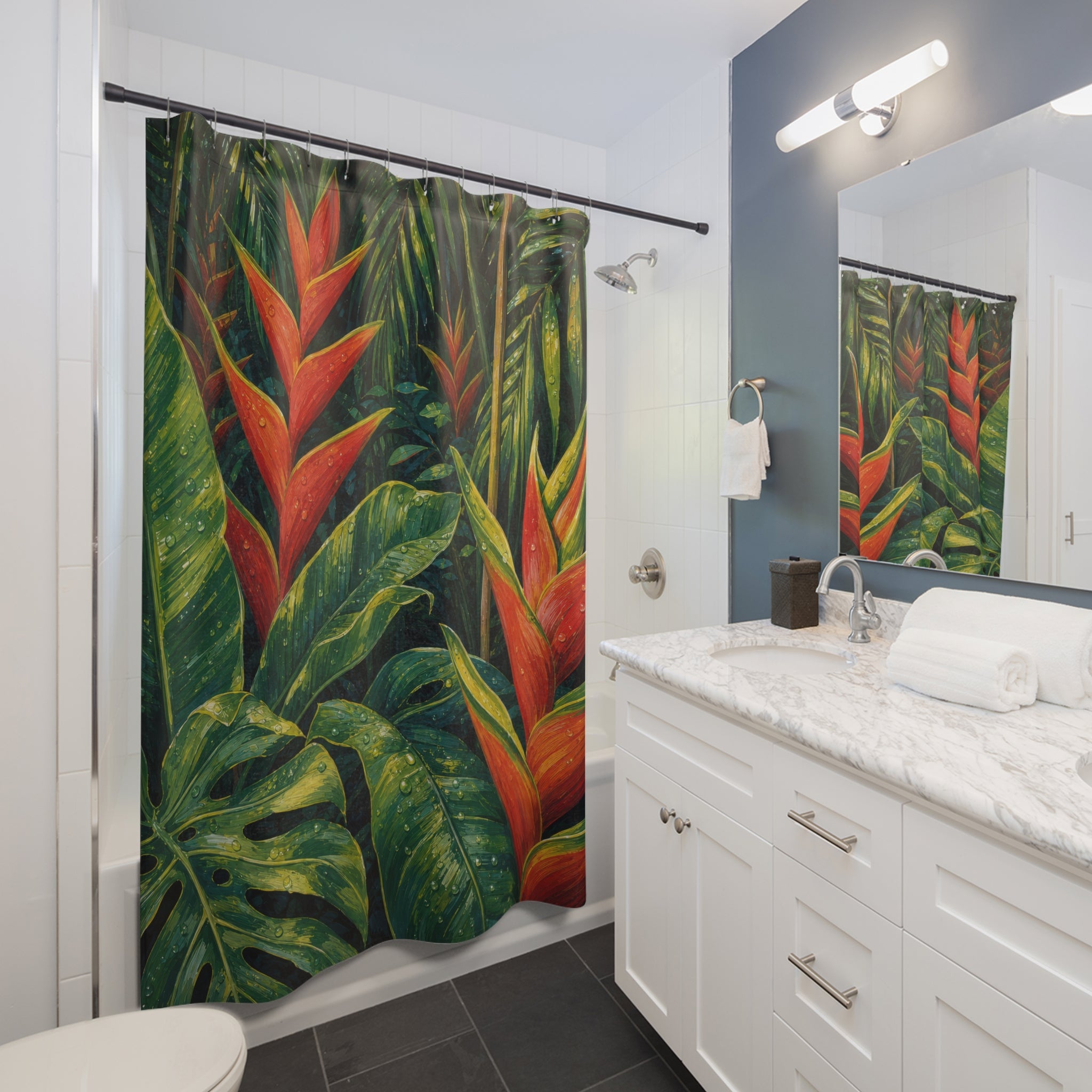 Gouache Heliconia Jungle Shower Curtain