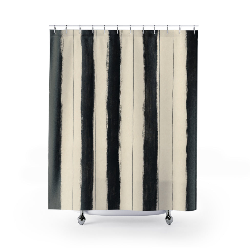 Cream Beige Brush Stripe Shower Curtain