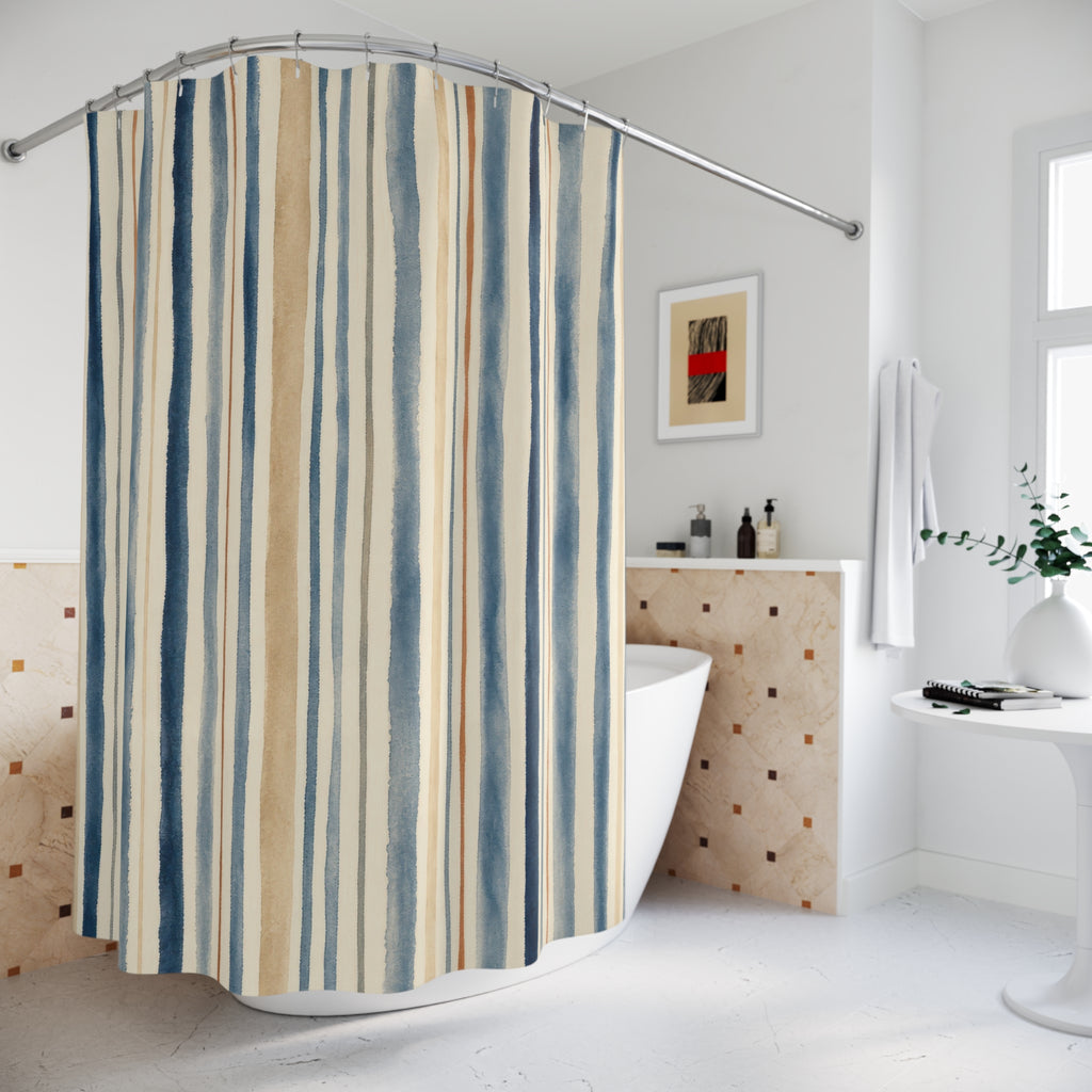 Terracotta Navy Brown Vertical Stripe Shower Curtain