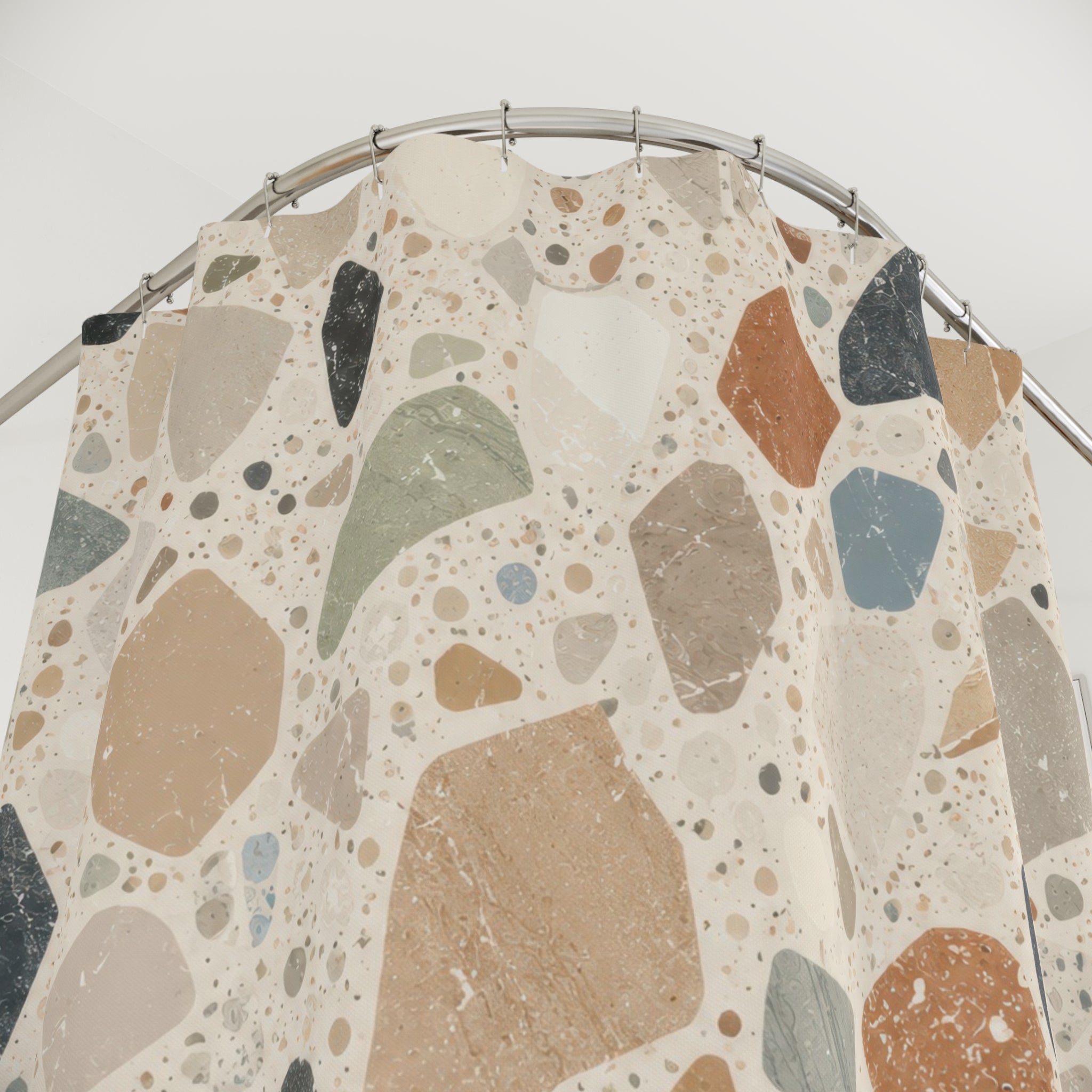 Terrazzo Shower Curtain: Cream Beige Abstract