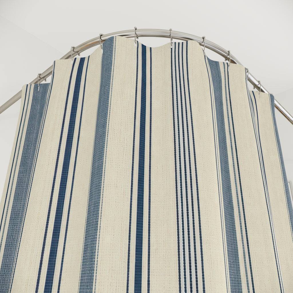 Indigo Ivory Ticking Shower Curtain
