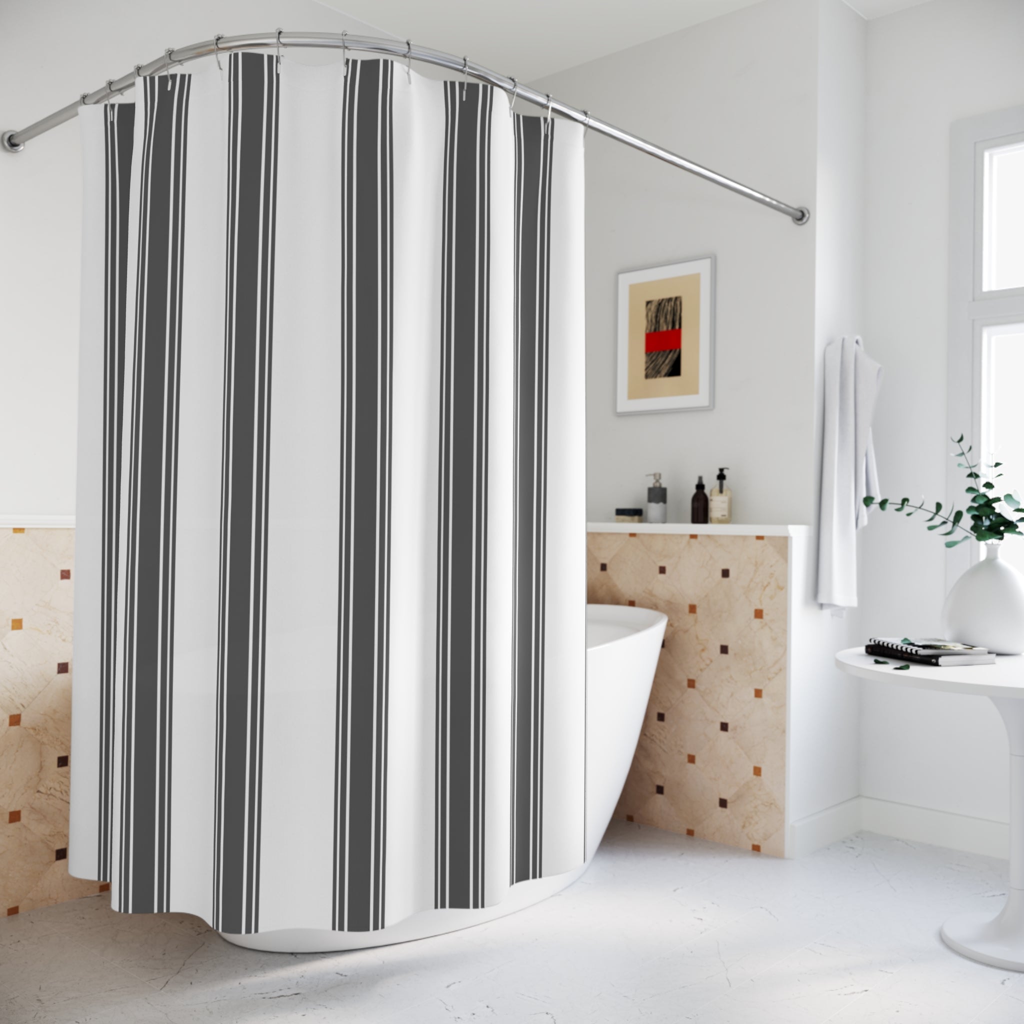 Grey Ticking Stripe Shower Curtain