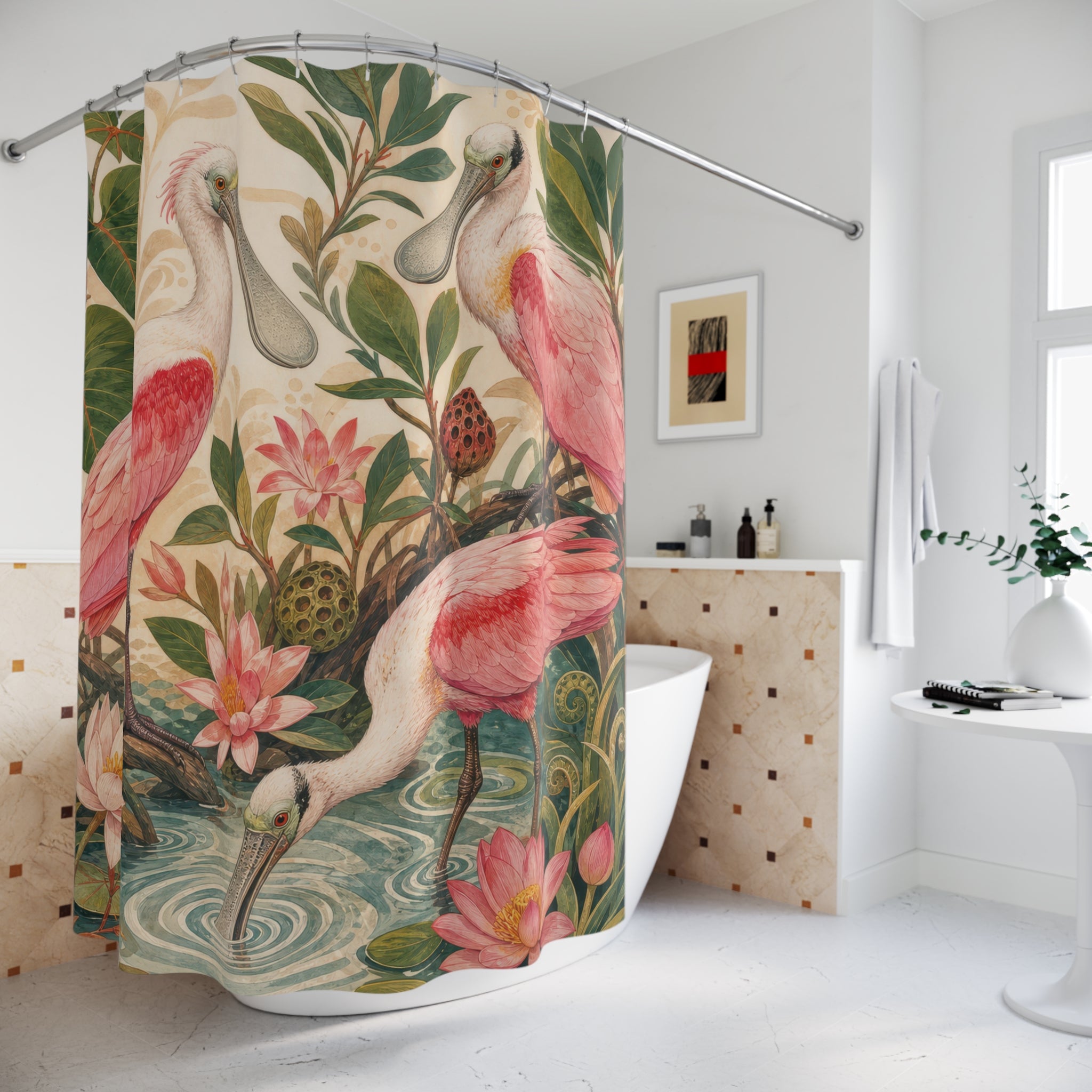 Botanical Roseate Spoonbill Shower Curtain