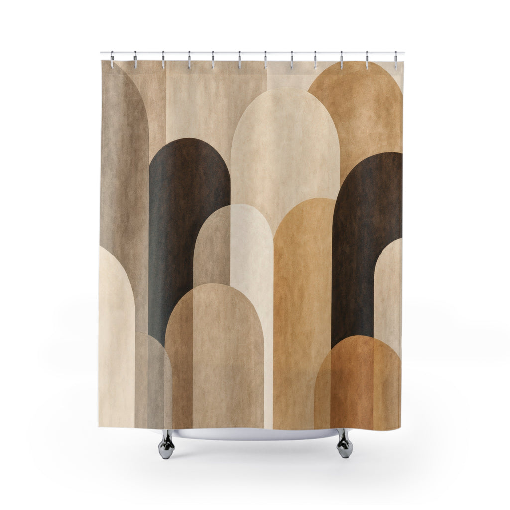 Brown Beige Rounded Arch Shower Curtain