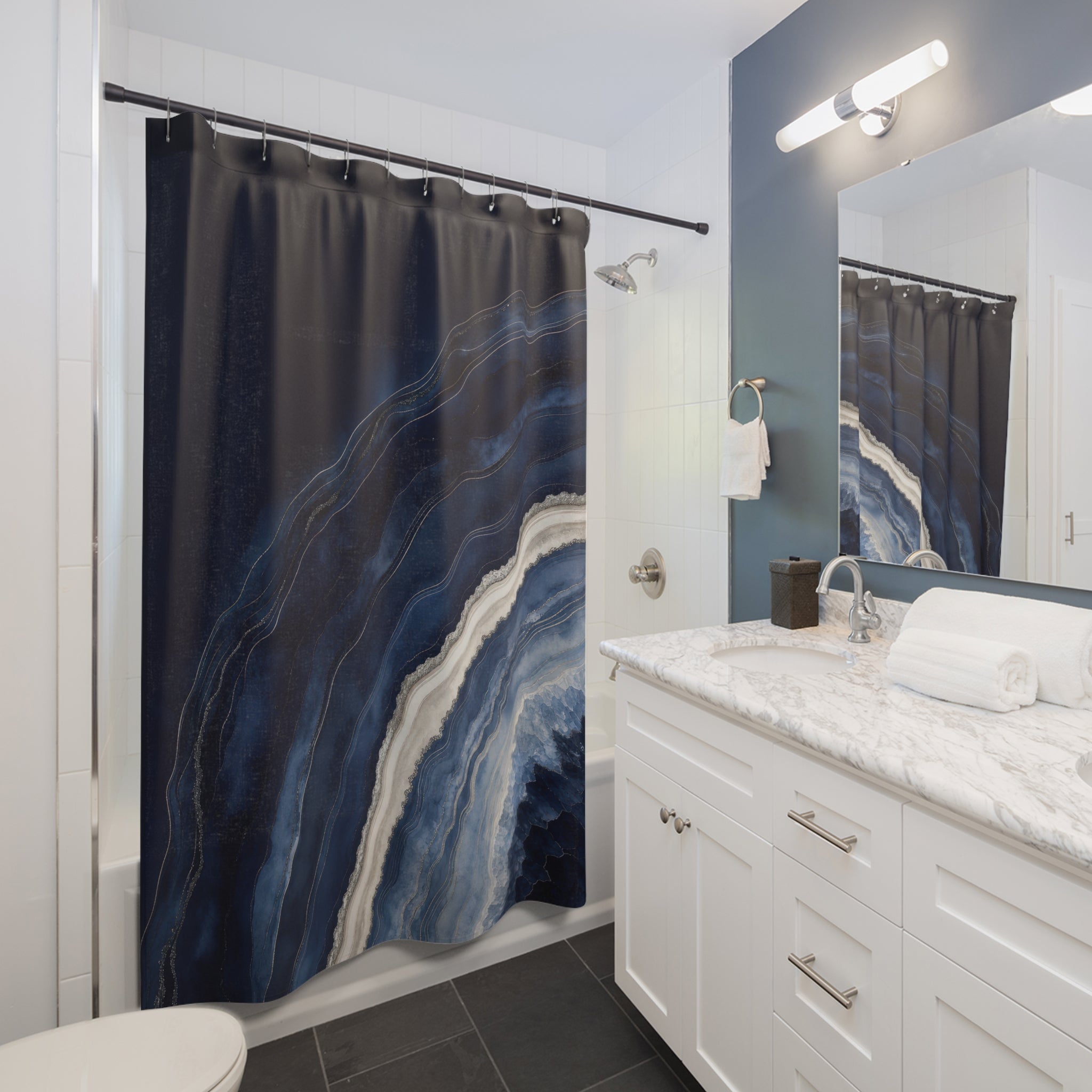 Indigo Geode Navy Shower Curtain