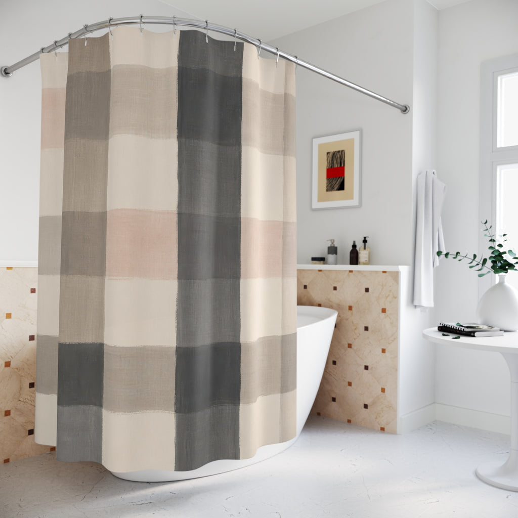 Black Beige Blush Check Shower Curtain