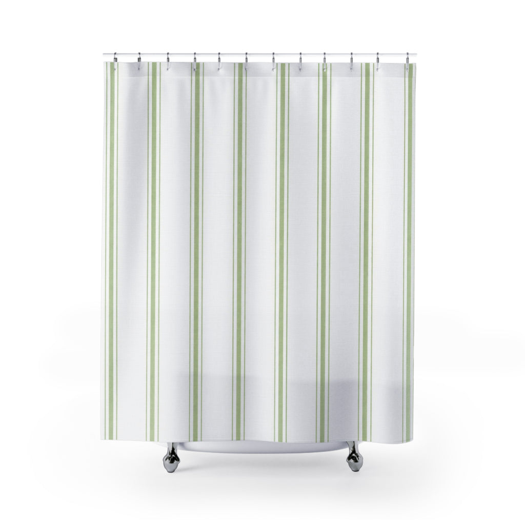 Ticking Stripe Sage Green Shower Curtain