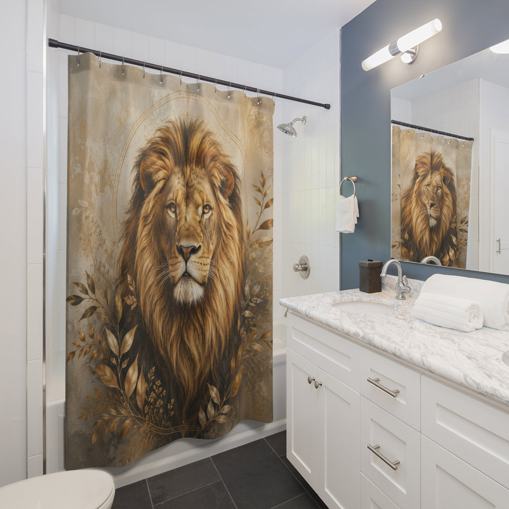 Lion Shower Curtain: Gold Lion Portrait