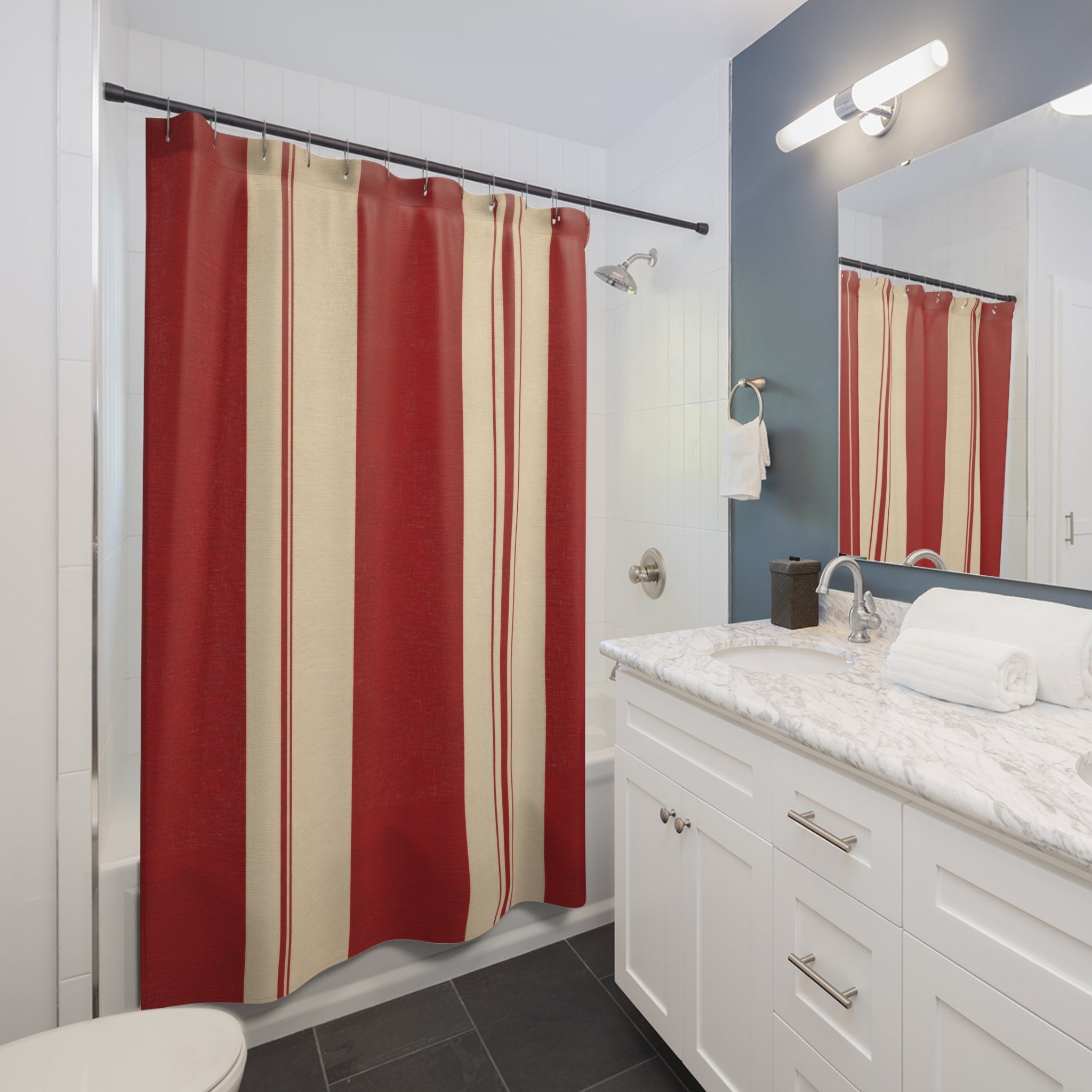 Red White Cabana Stripe Shower Curtain