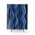 Navy Cobalt Ripple Stripe Shower Curtain
