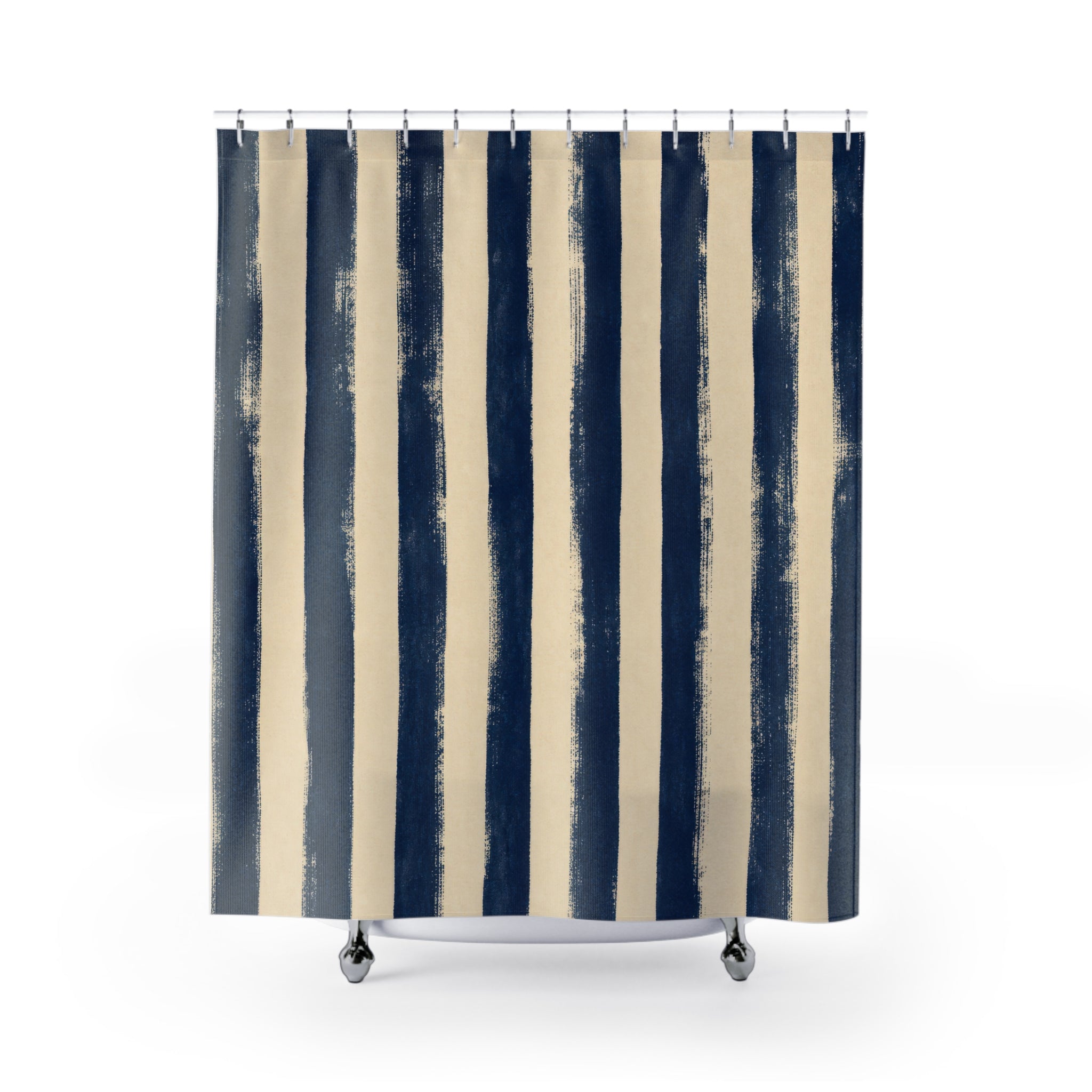 Rough Navy Indigo Brush Stripe Shower Curtain