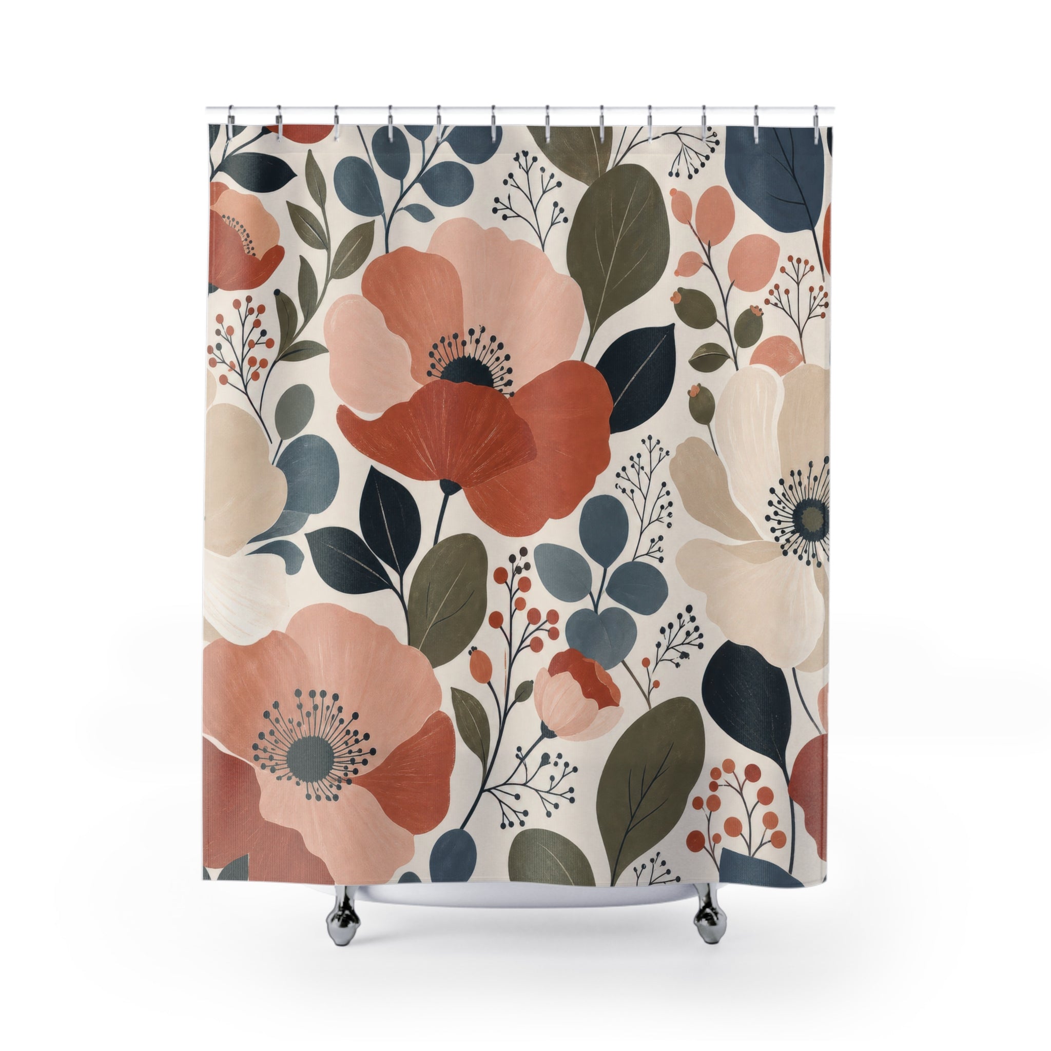 Modern Coral Poppy Shower Curtain