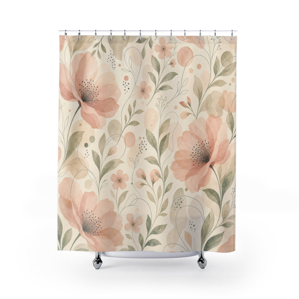 Peach Aesthetic Floral Shower Curtain