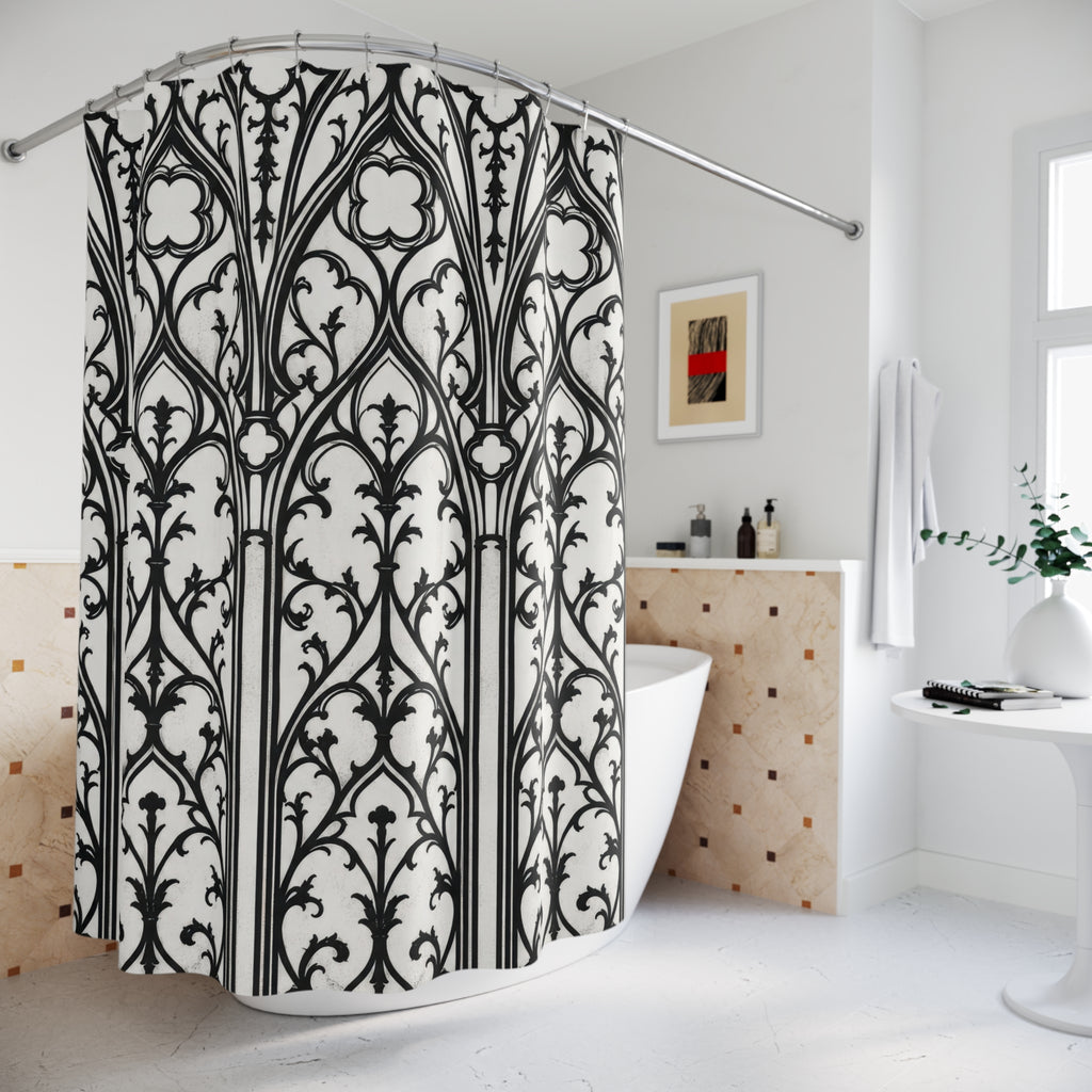 Black White Cathedral Arch Shower Curtain