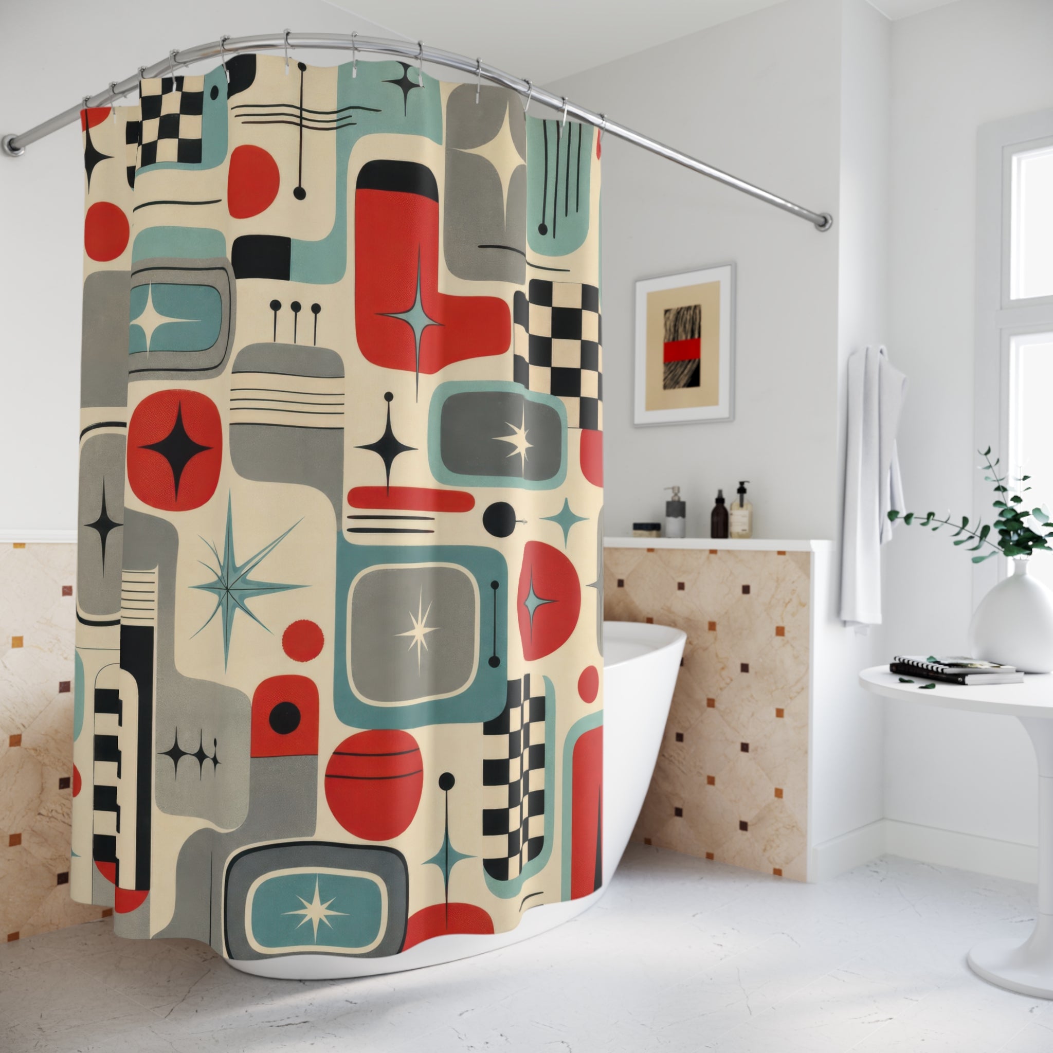 Retro Diner Geometric Shower Curtain