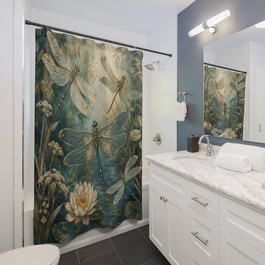 Dragonfly Shower Curtain: Botanical Pond