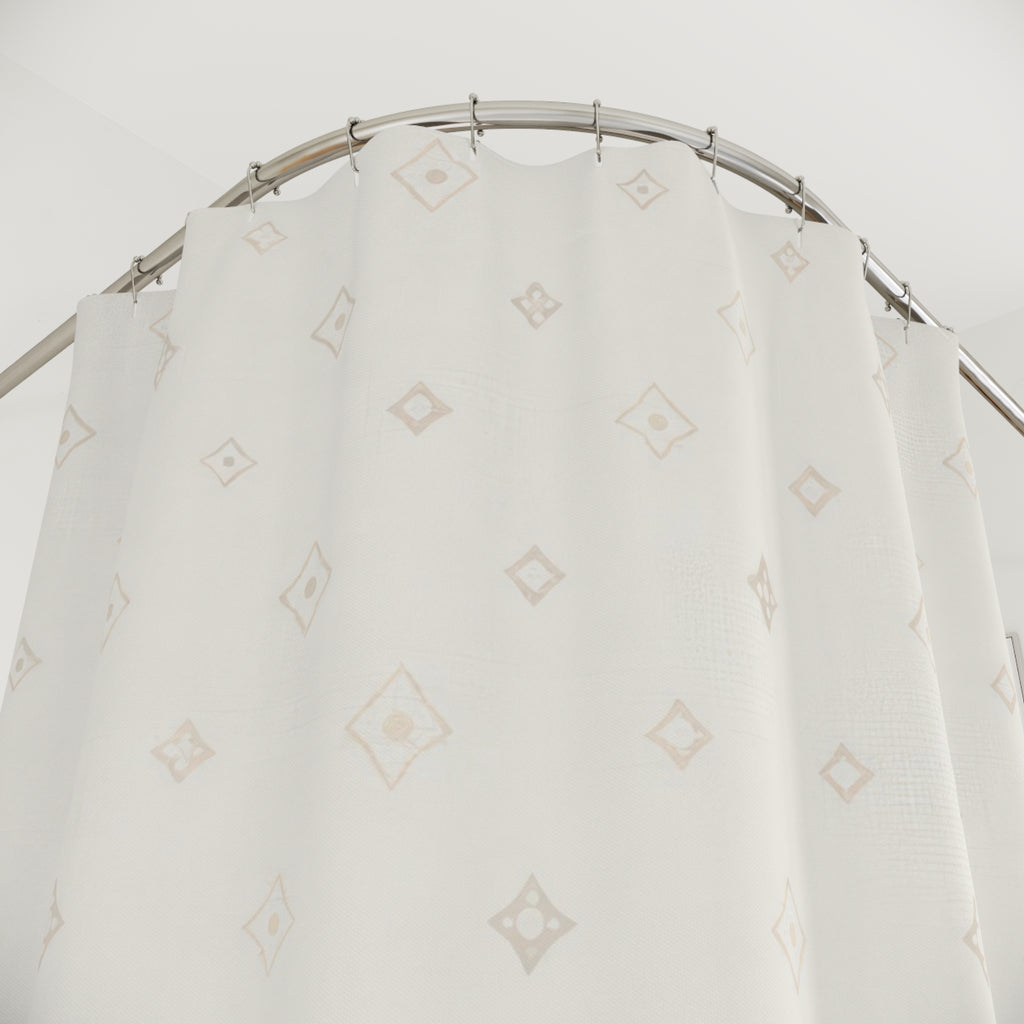 Ivory Geometric Shower Curtain — Jacquard Pattern