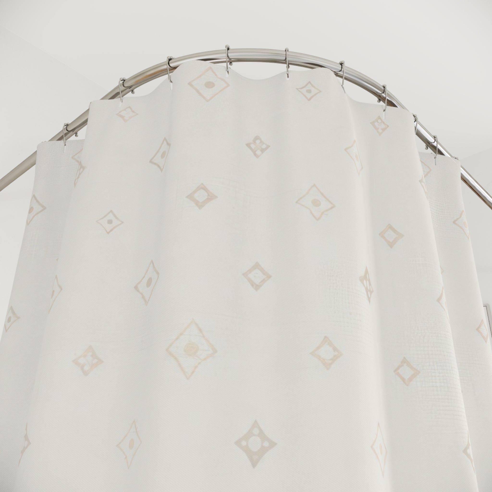 Ivory Geometric Shower Curtain — Jacquard Pattern