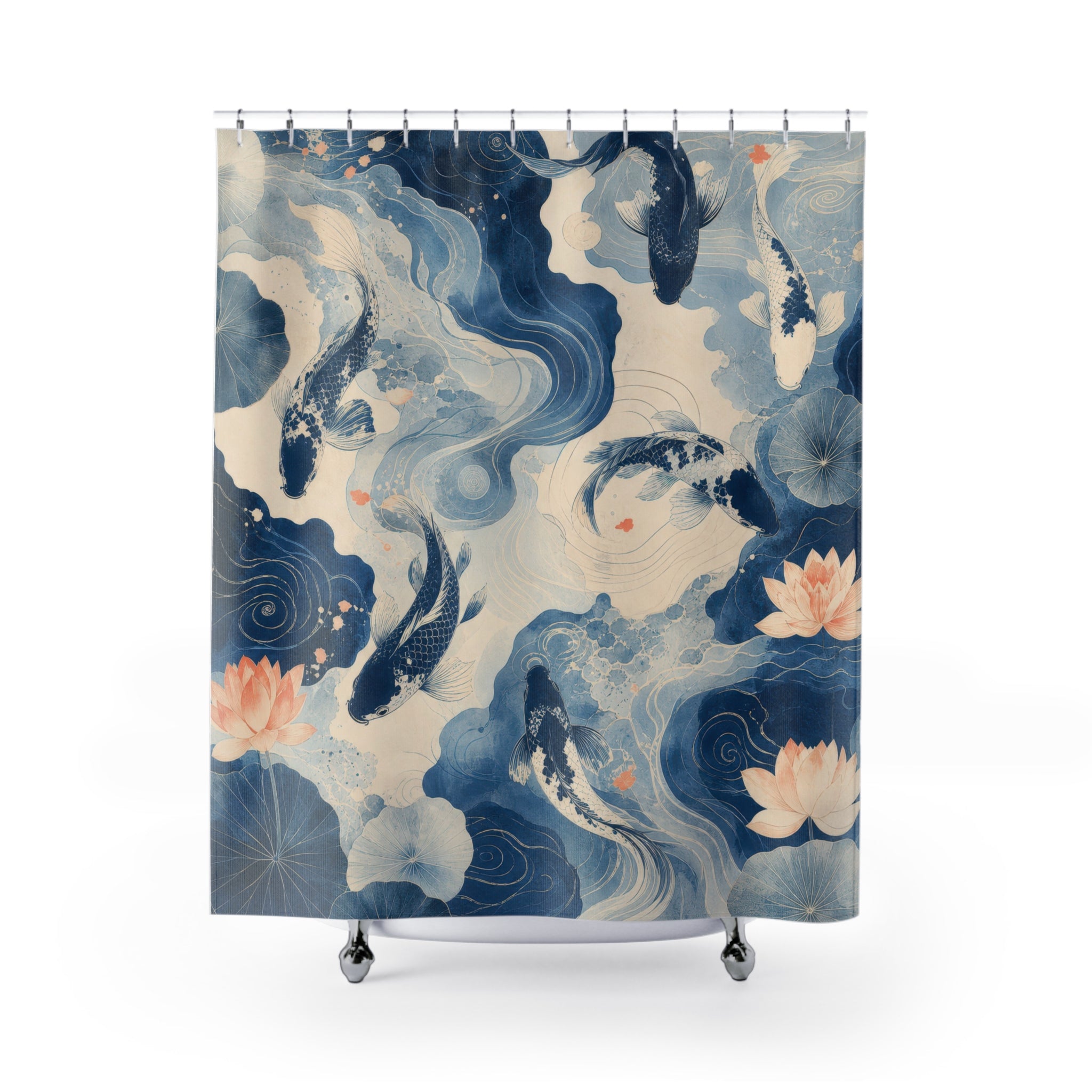 Koi Pond Water Lily Unique Blue Shower Curtain