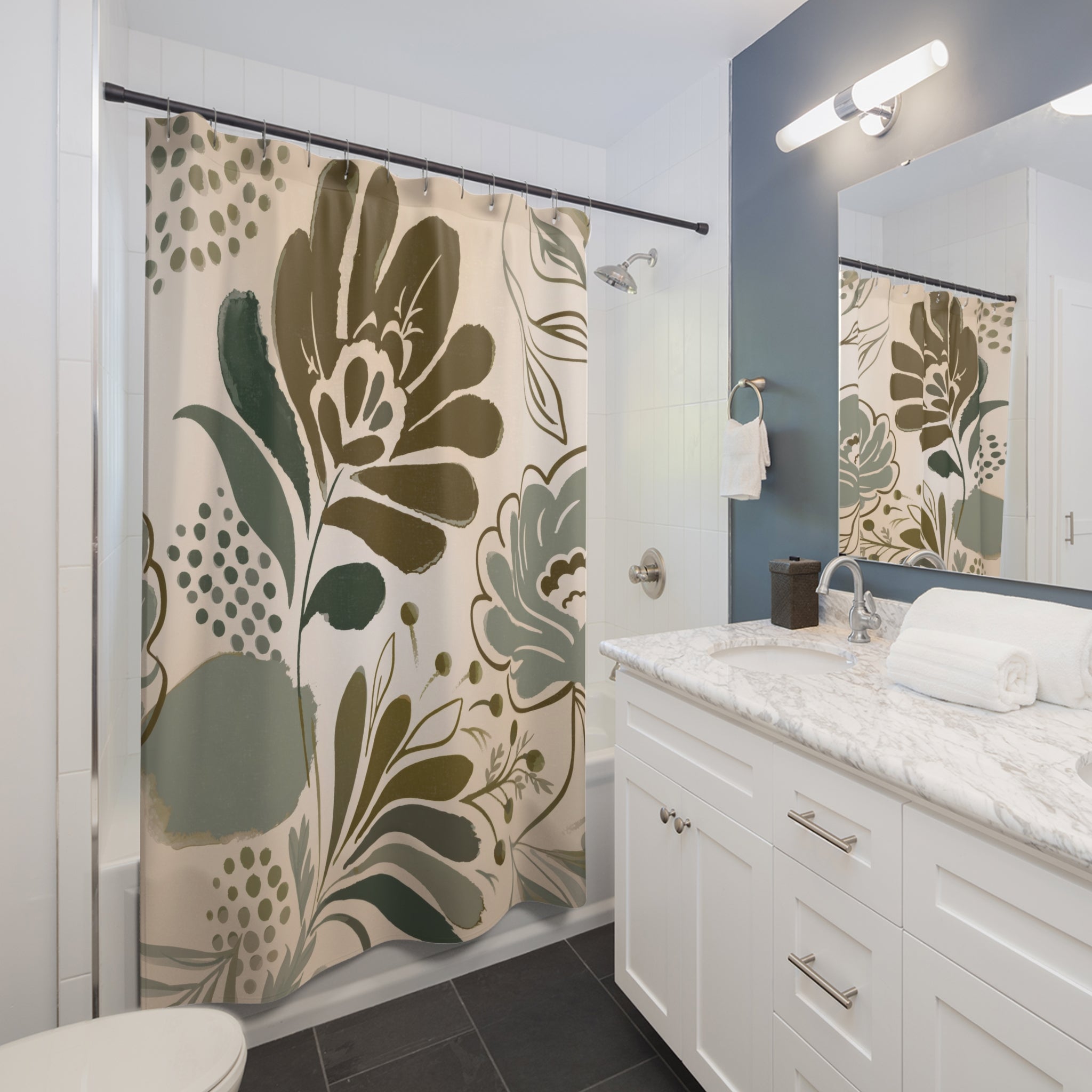 Retro Botanical Shower Curtain — Brown and Green