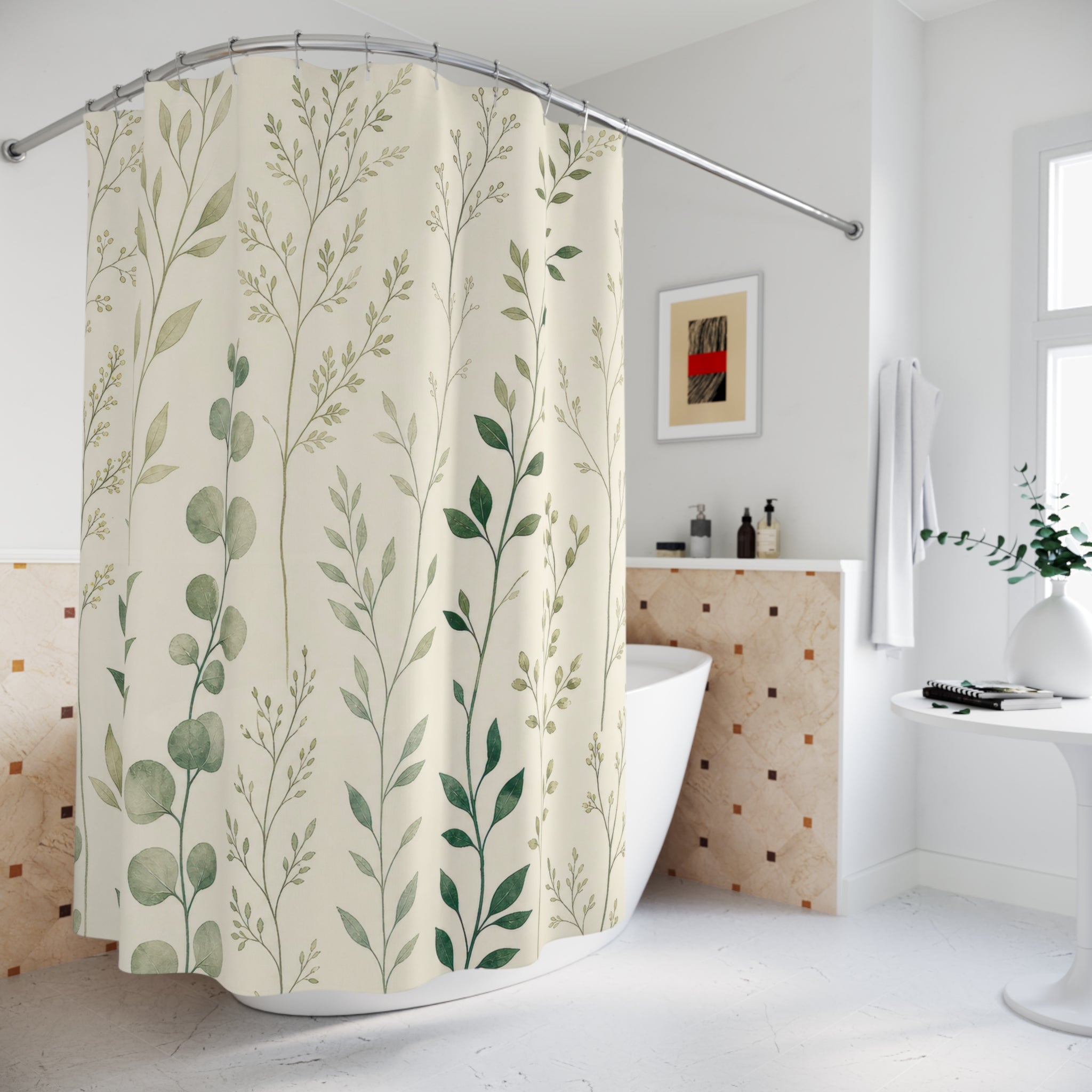 Delicate Leaf Stem Shower Curtain