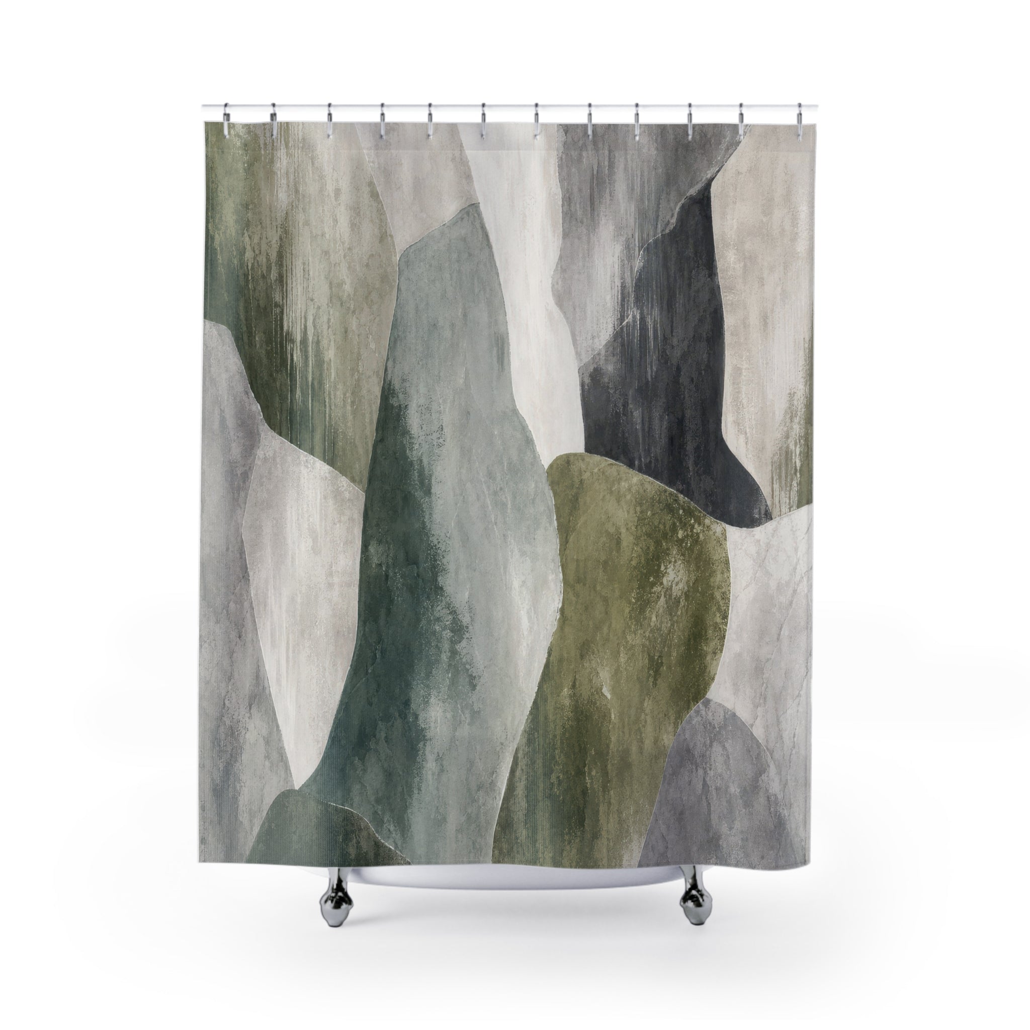 Green Gray Abstract Shower Curtain