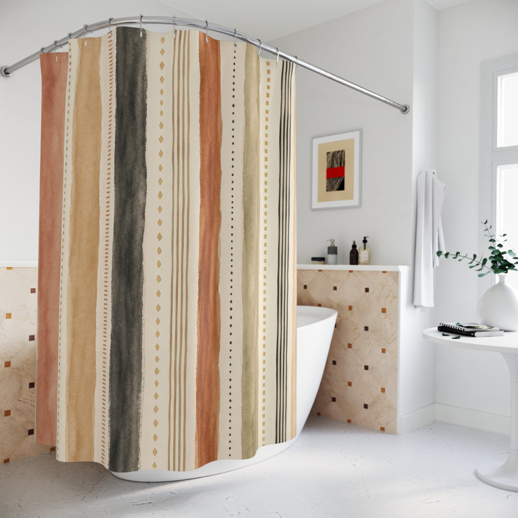 Blush Sage Beige Dotted Stripe Shower Curtain