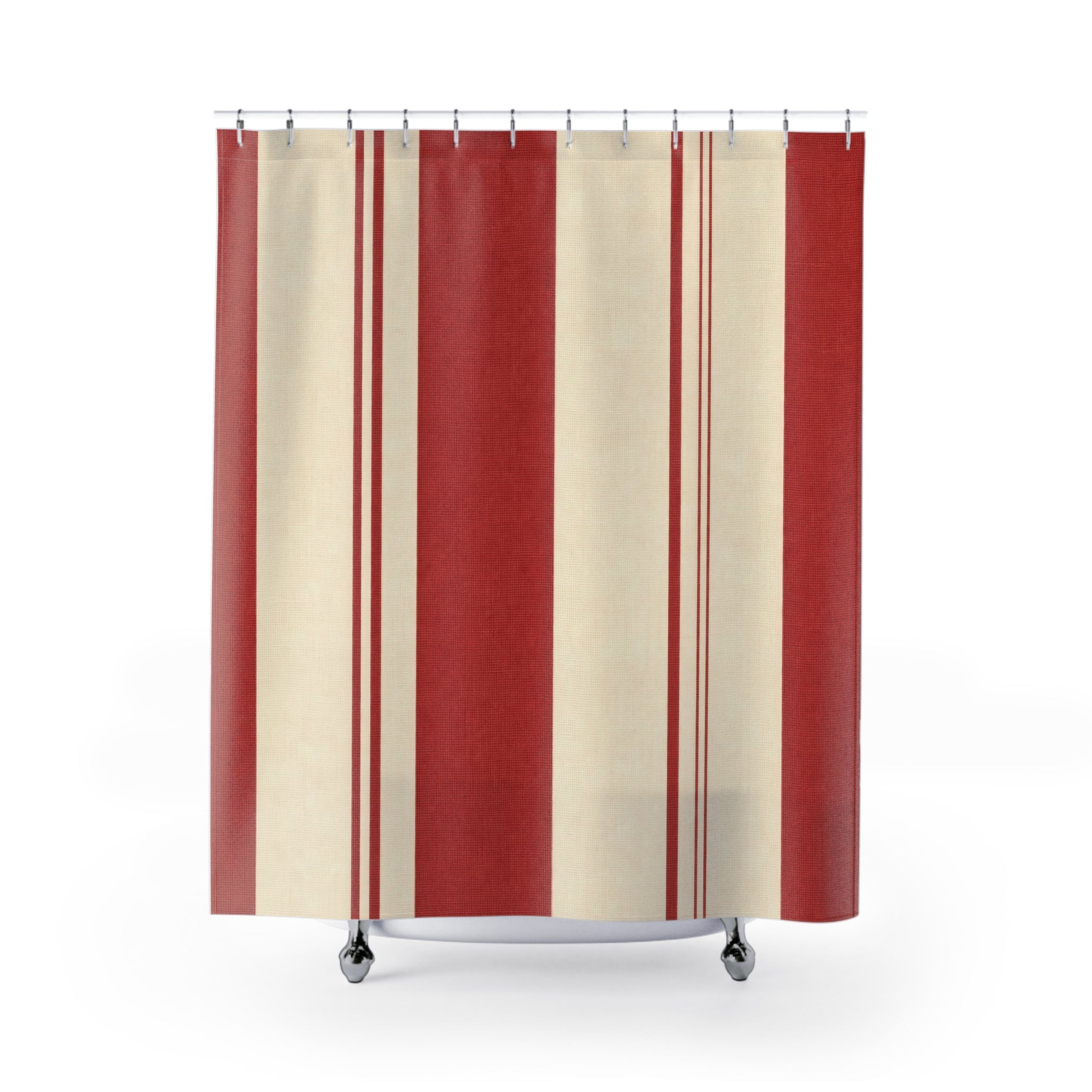 Red and White Resort Stripe Shower Curtain: Asymmetric Cabana