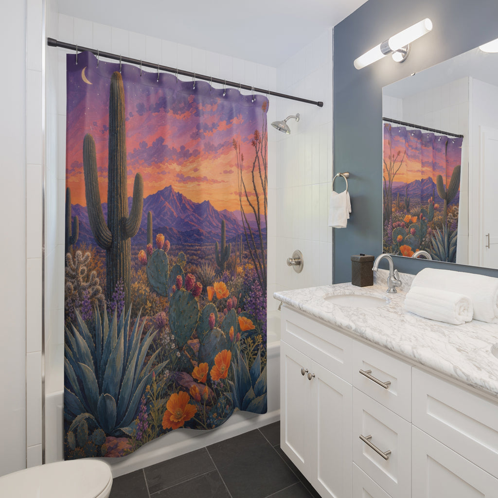 Gouache Desert Garden Twilight Shower Curtain