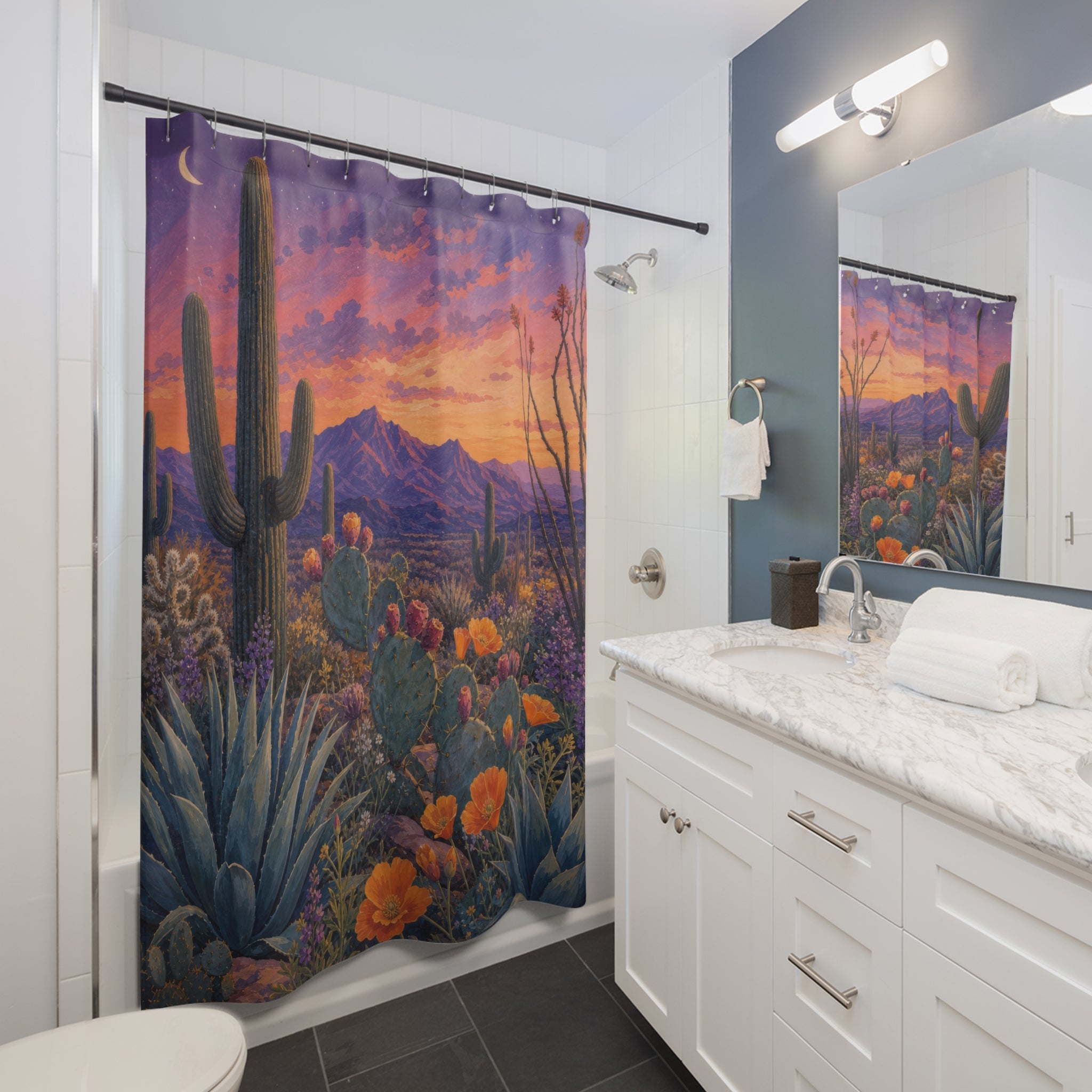 Gouache Desert Garden Twilight Shower Curtain