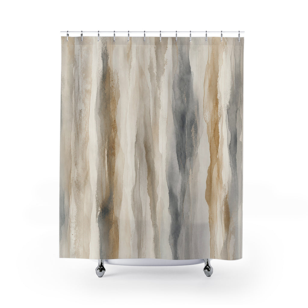 White Gray Beige Striped Shower Curtain