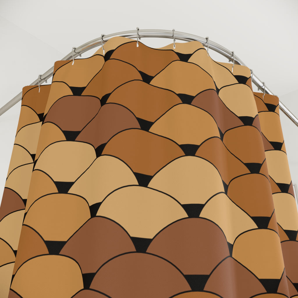 Copper Black Shower Curtain: Art Deco Scallop