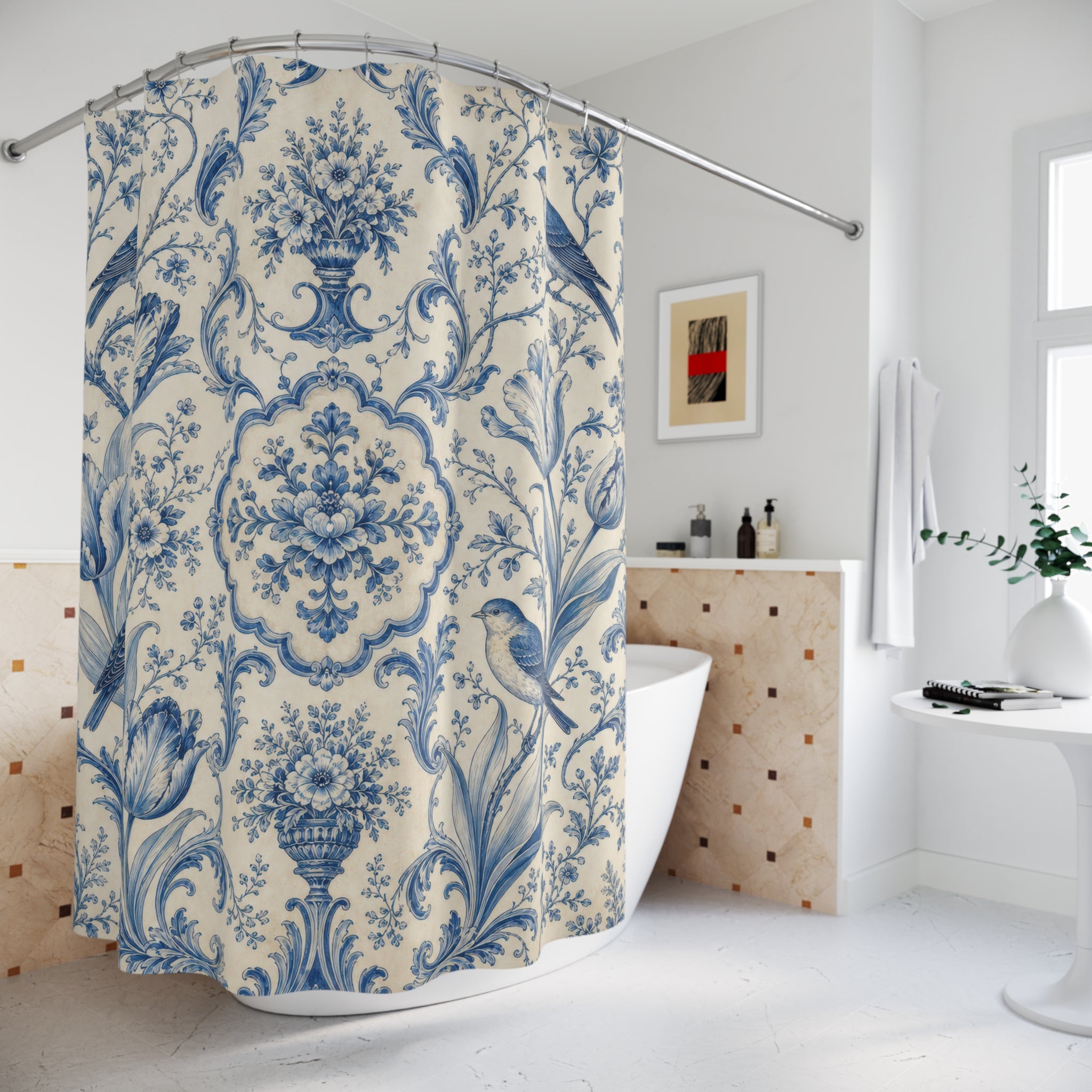 Blue Bird Toile Shower Curtain