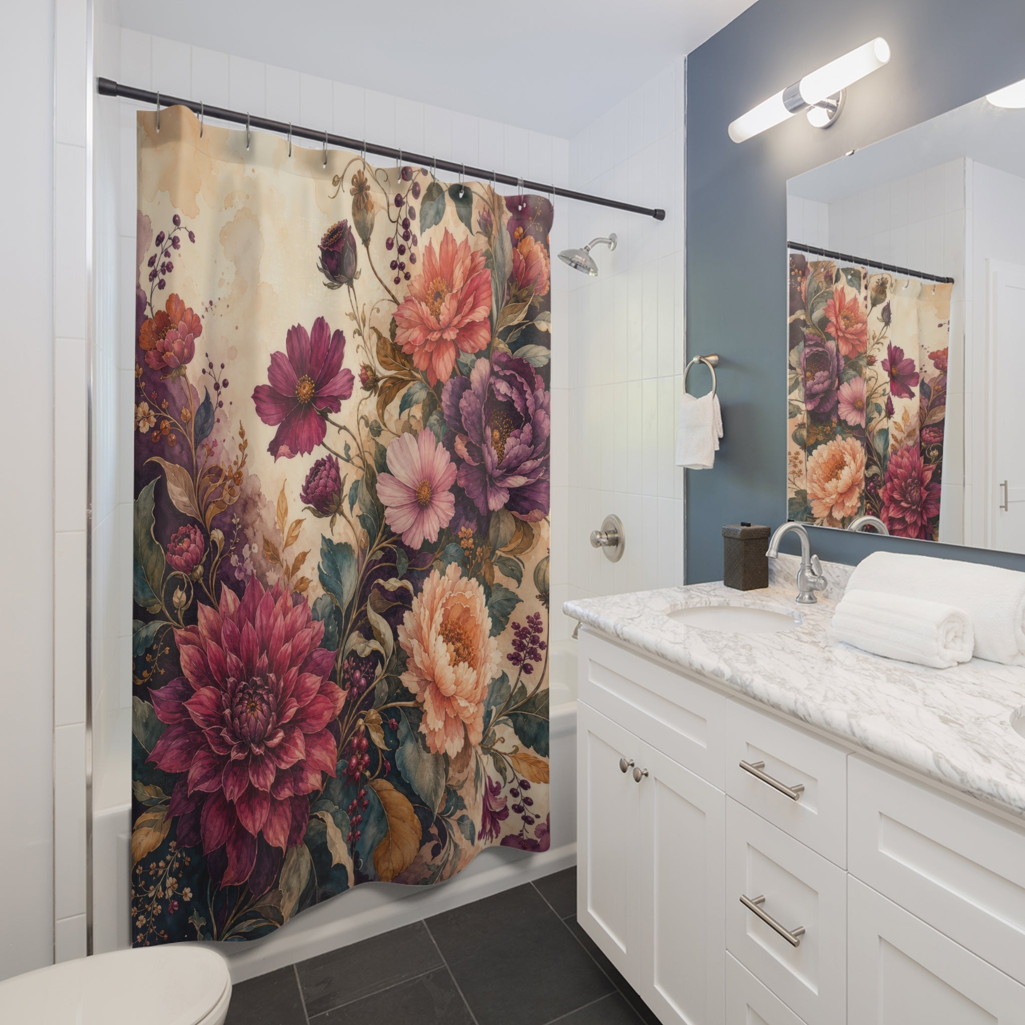 Grand Floral Arabesque Decorative Shower Curtain