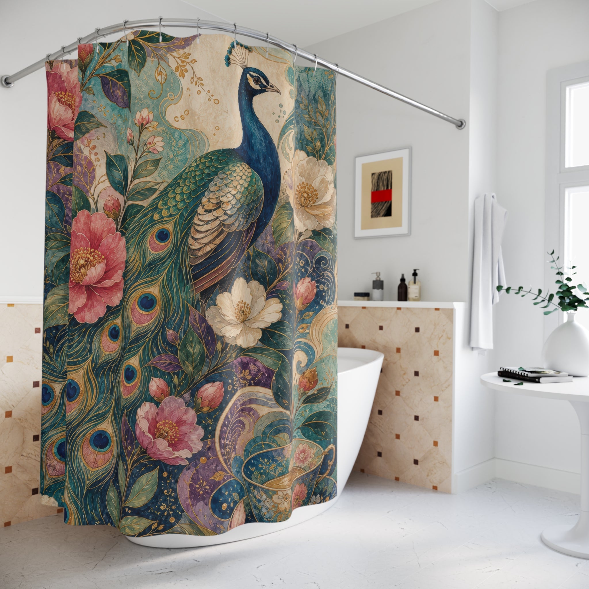 Peacock Tea Garden Shower Curtain