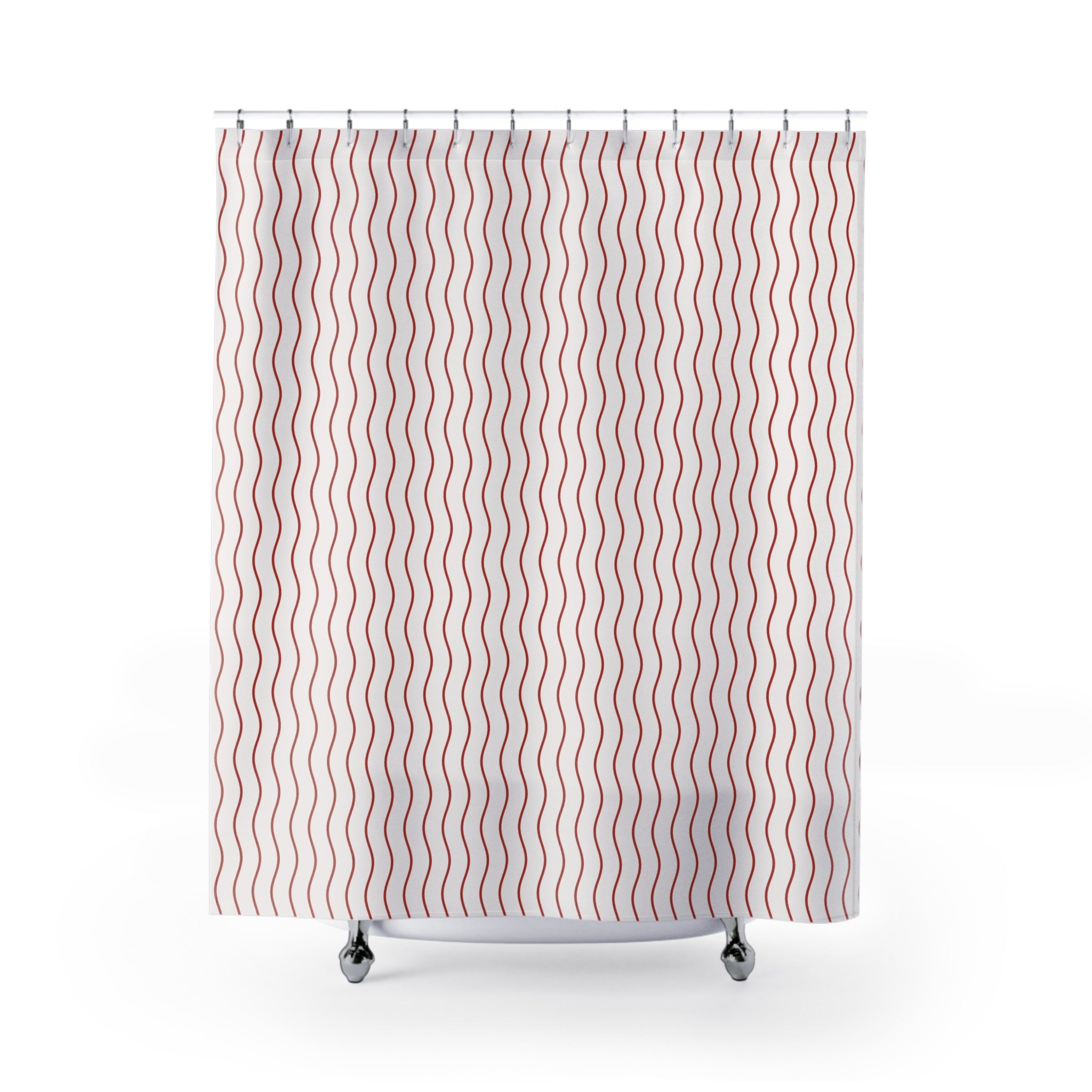 Red & White Wavy Stripe Shower Curtain – Undulating