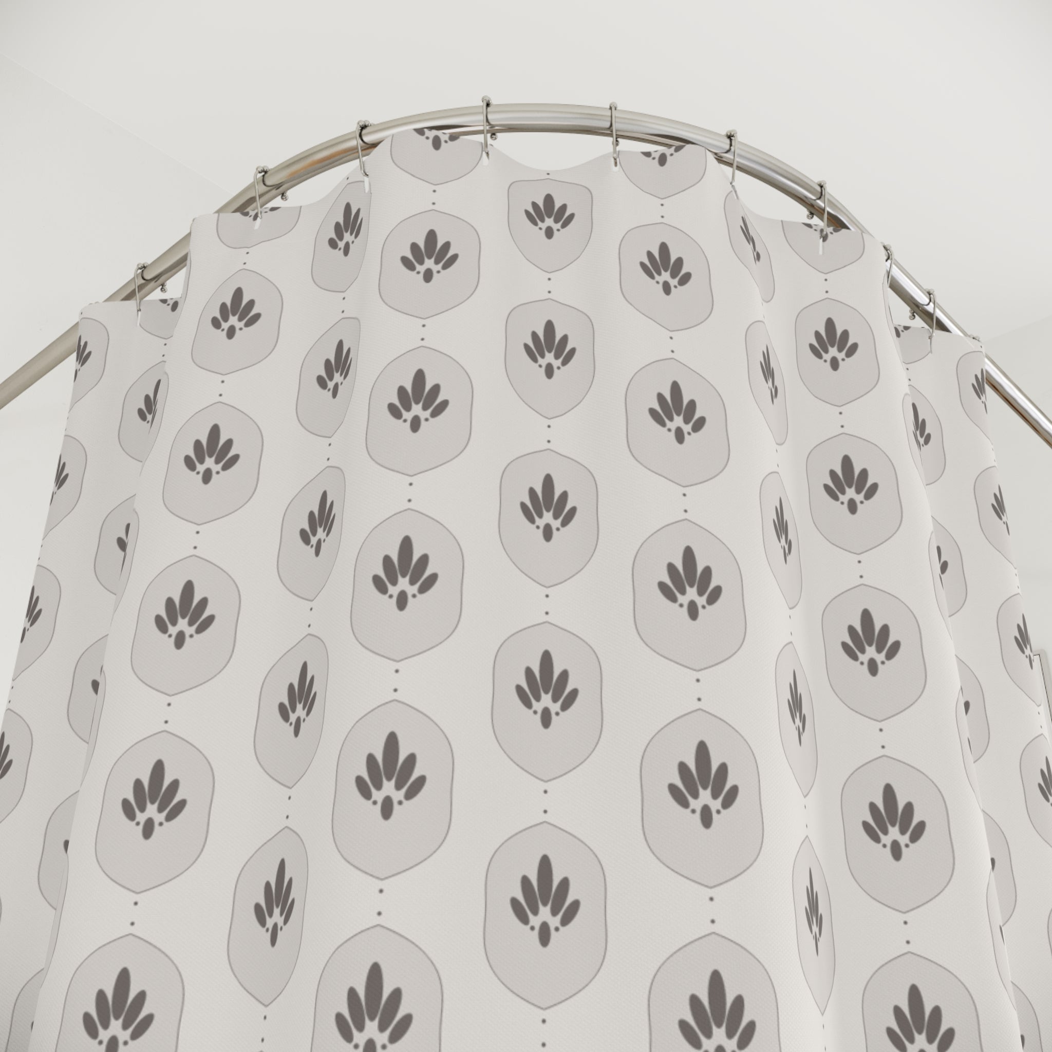 Grey Damask Shower Curtain – Warm Neutral Ogee