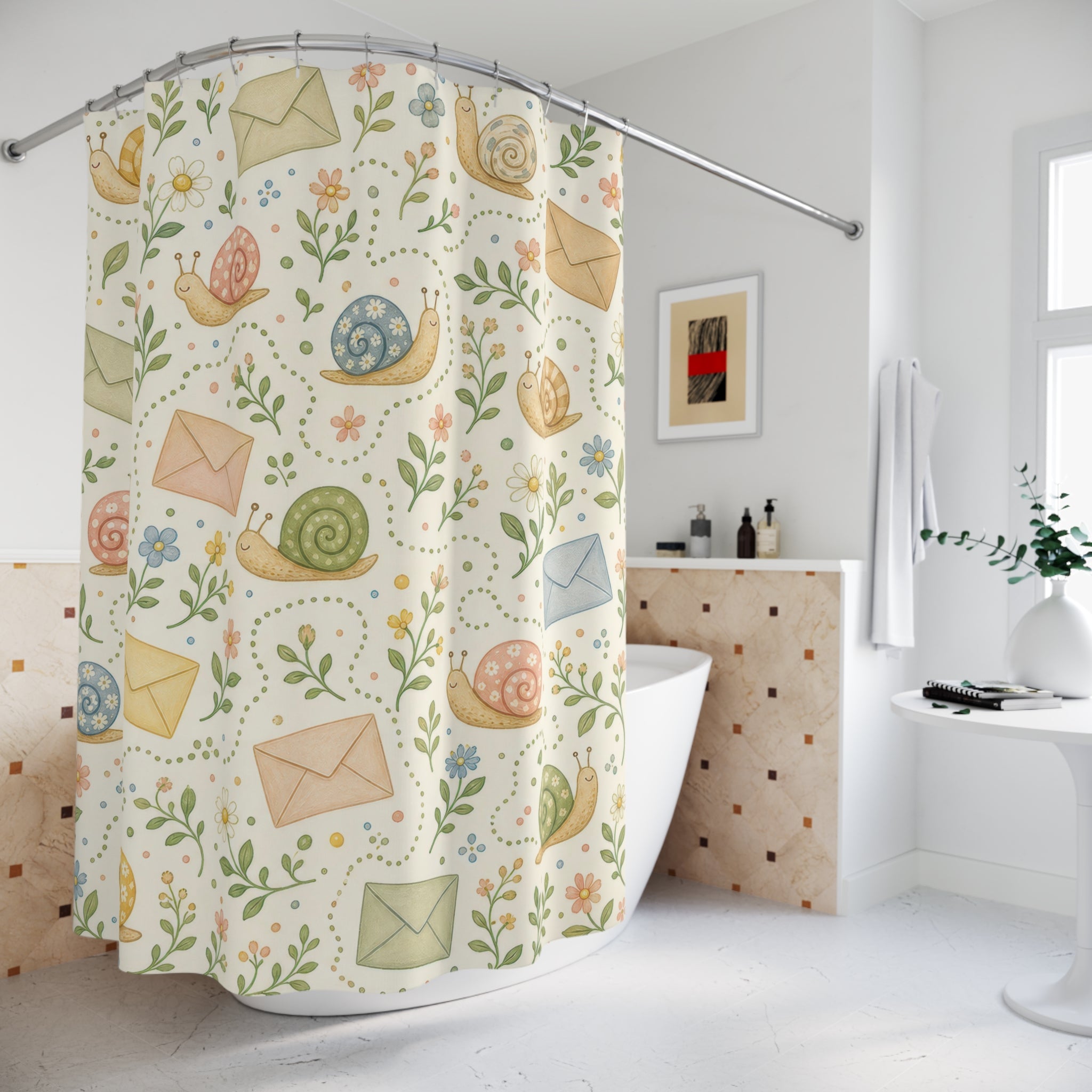 Cute Cottagecore Snail Shower Curtain