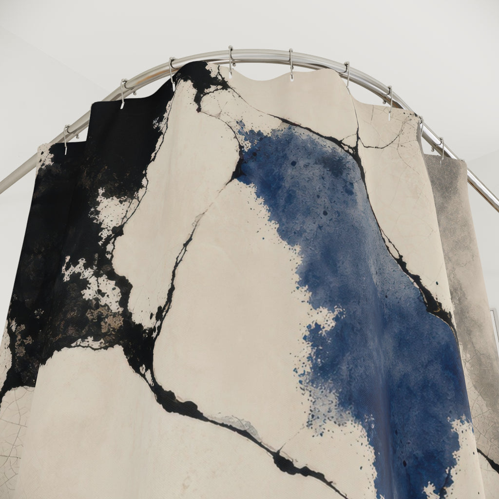 Black White Stone Blue Abstract Shower Curtain