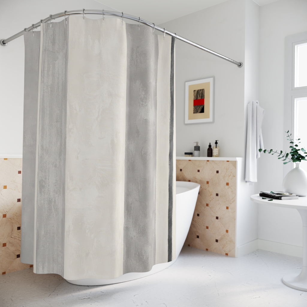 Grey White Vertical Stripe Shower Curtain