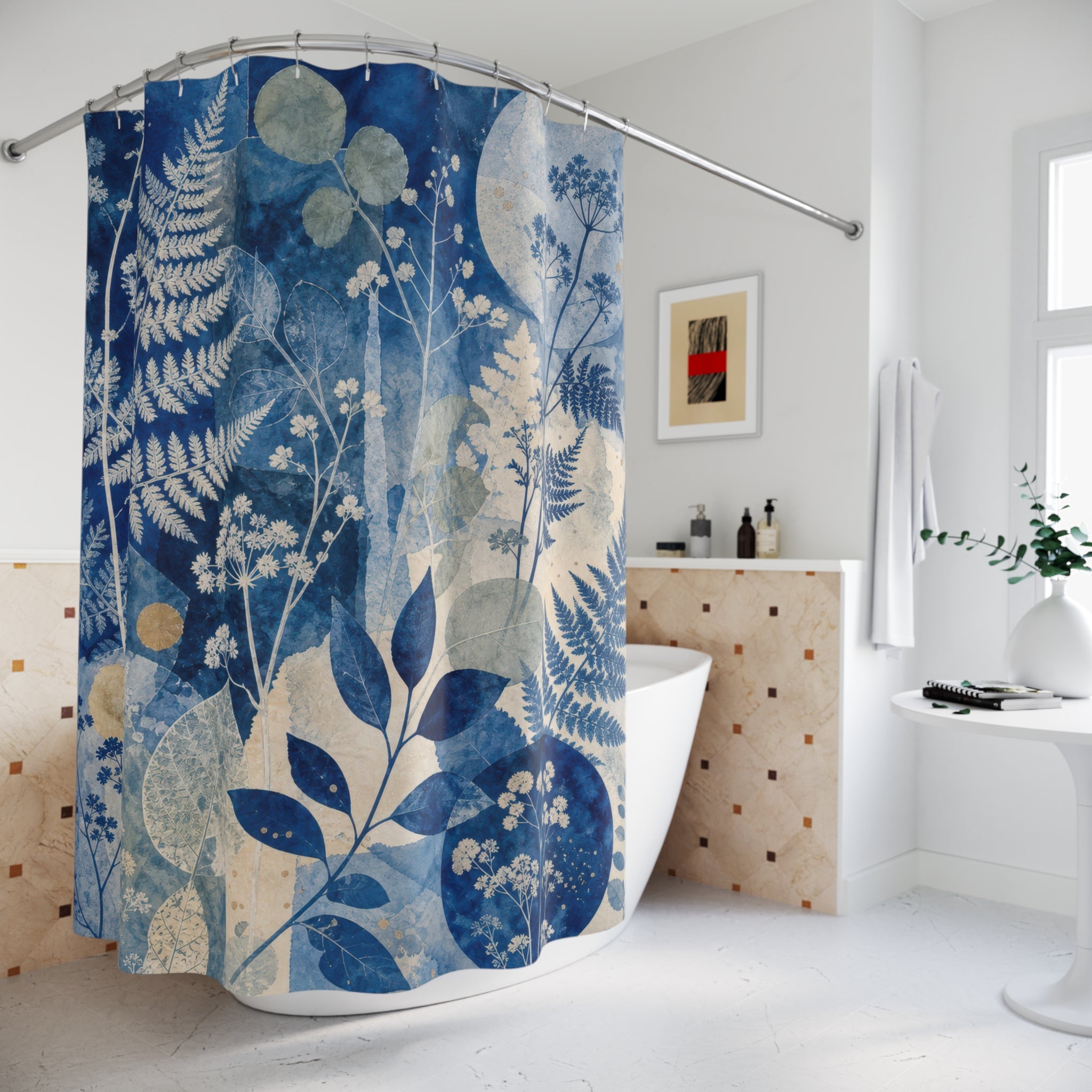 Cyanotype Garden Collage Shower Curtain