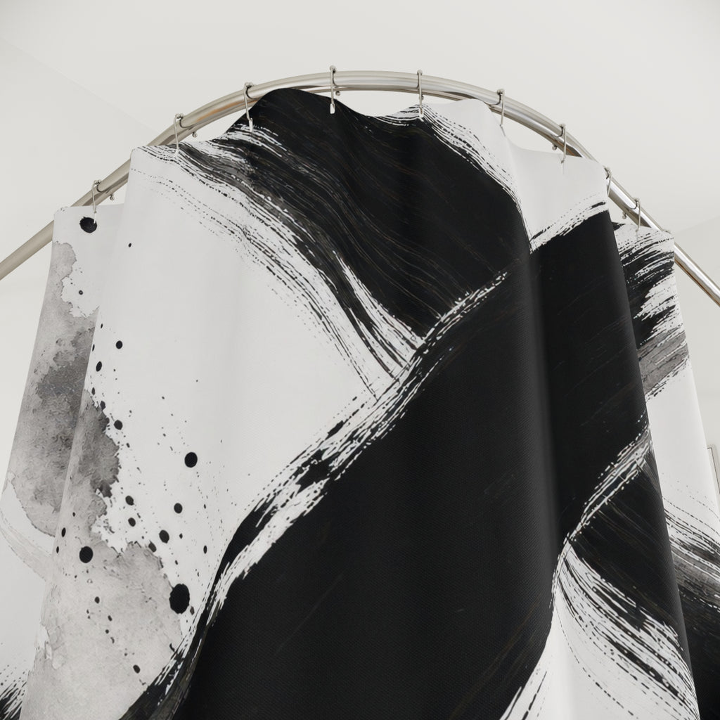 Black White Brushstroke Shower Curtain