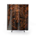 Brown frog centered in copper pond ripples shower curtain with full front view