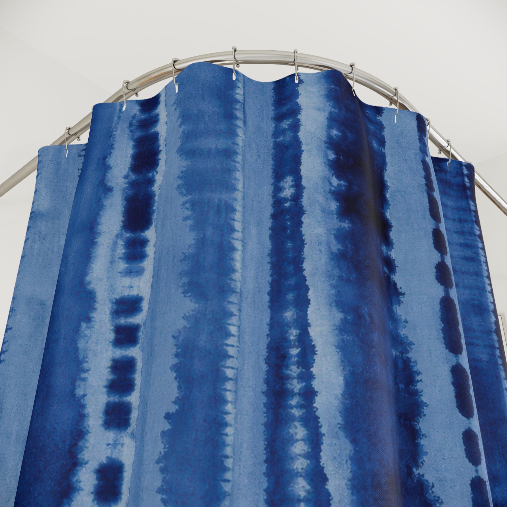 Indigo Shibori Look Watercolor Stripe Shower Curtain