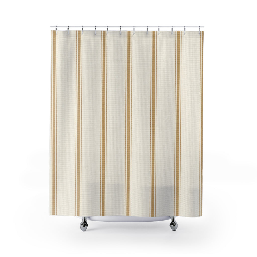 Beige Striped Shower Curtain, Cream Tan Pinstripe Bath Decor, Simple Vertical Line Pattern, Soft Neutral Guest Bathroom Decor Style