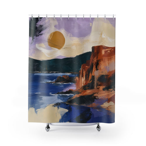 Abstract Coastal Landscape artistic painterly shower curtain with full front view