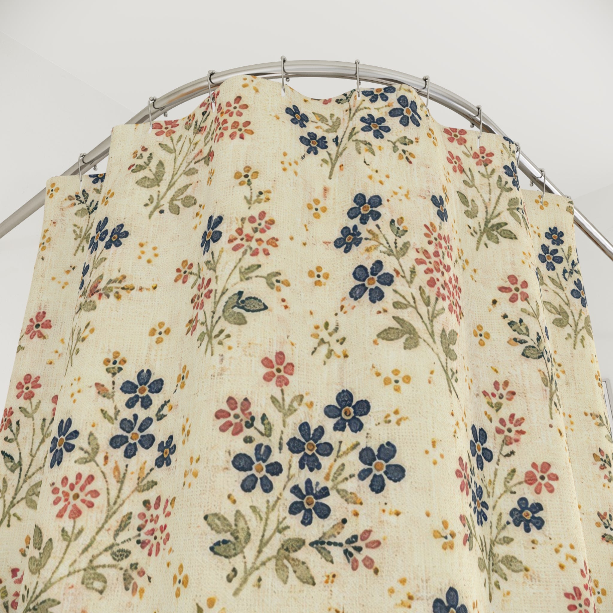 Red Blue Ditsy Flower Shower Curtain