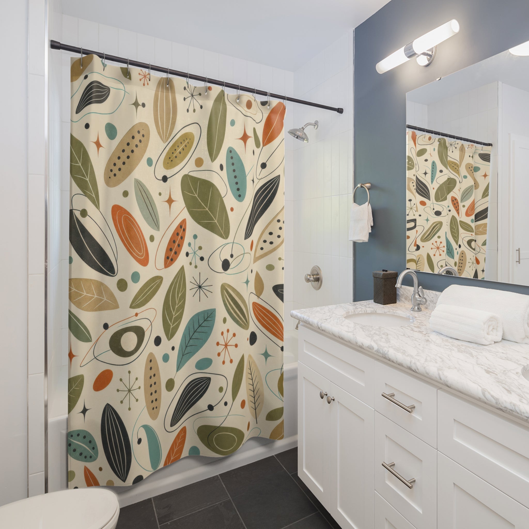 Mid Century Botanical Shower Curtain